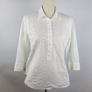 Liz Claiborne whte eyelet button frnt blouse SZ MP